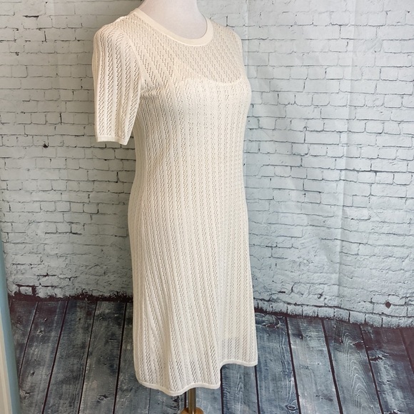 A.L.C. Soft Knit Open Knit Dress Cream White Sz S Designer Bride Bridal Vacation - Picture 9 of 16